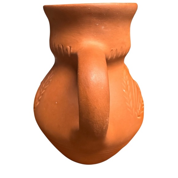 Moldova Clay Terracotta Pitcher Floral Design Handmade Pottery Vintage 7” - Picture 2 of 8